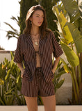 Chocolate Stripe Elasticated Waist Cotton Shorts