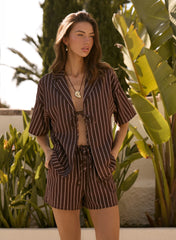 Chocolate Stripe Elasticated Waist Cotton Shorts