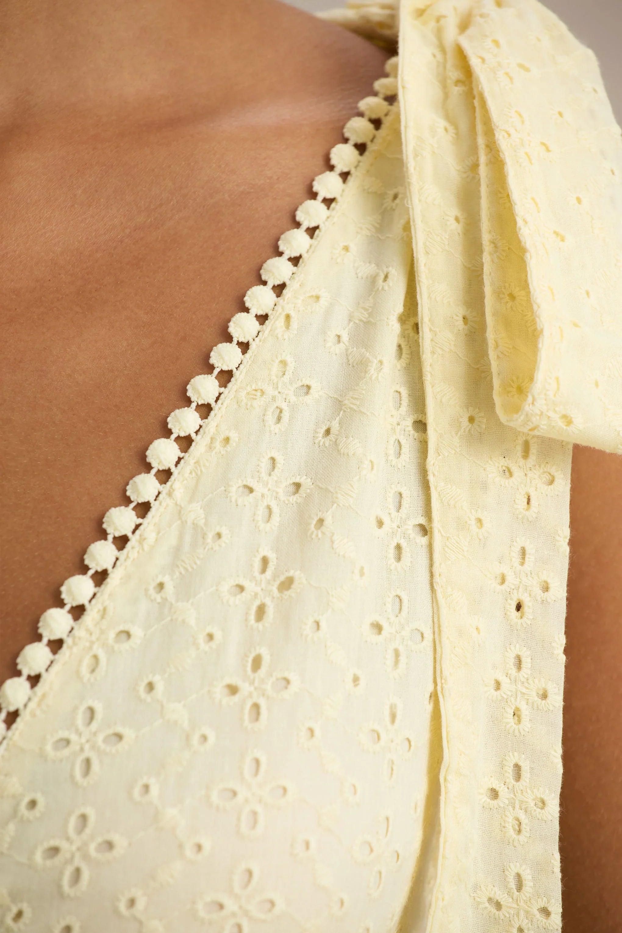 Corrina Lemon Broderie Plunge Neck Mini Dress