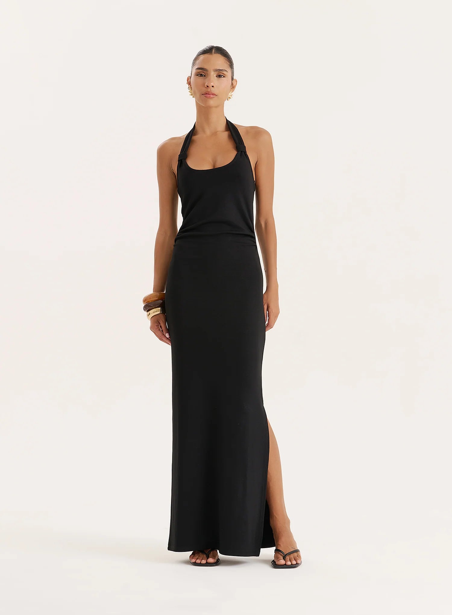 Black Knot Detail Halterneck Jersey Maxi Dress