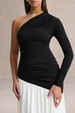 Danila Black And White Asymmetric Neck Maxi Dress With Drop Waist