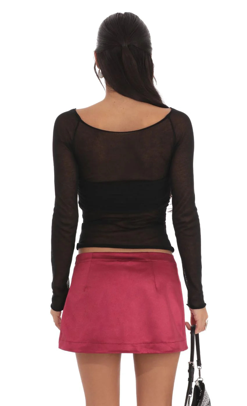 Satin Side Slit Mini Skort in Maroon
