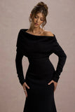 Lou Black One Shoulder Asymmetric Maxi Dress