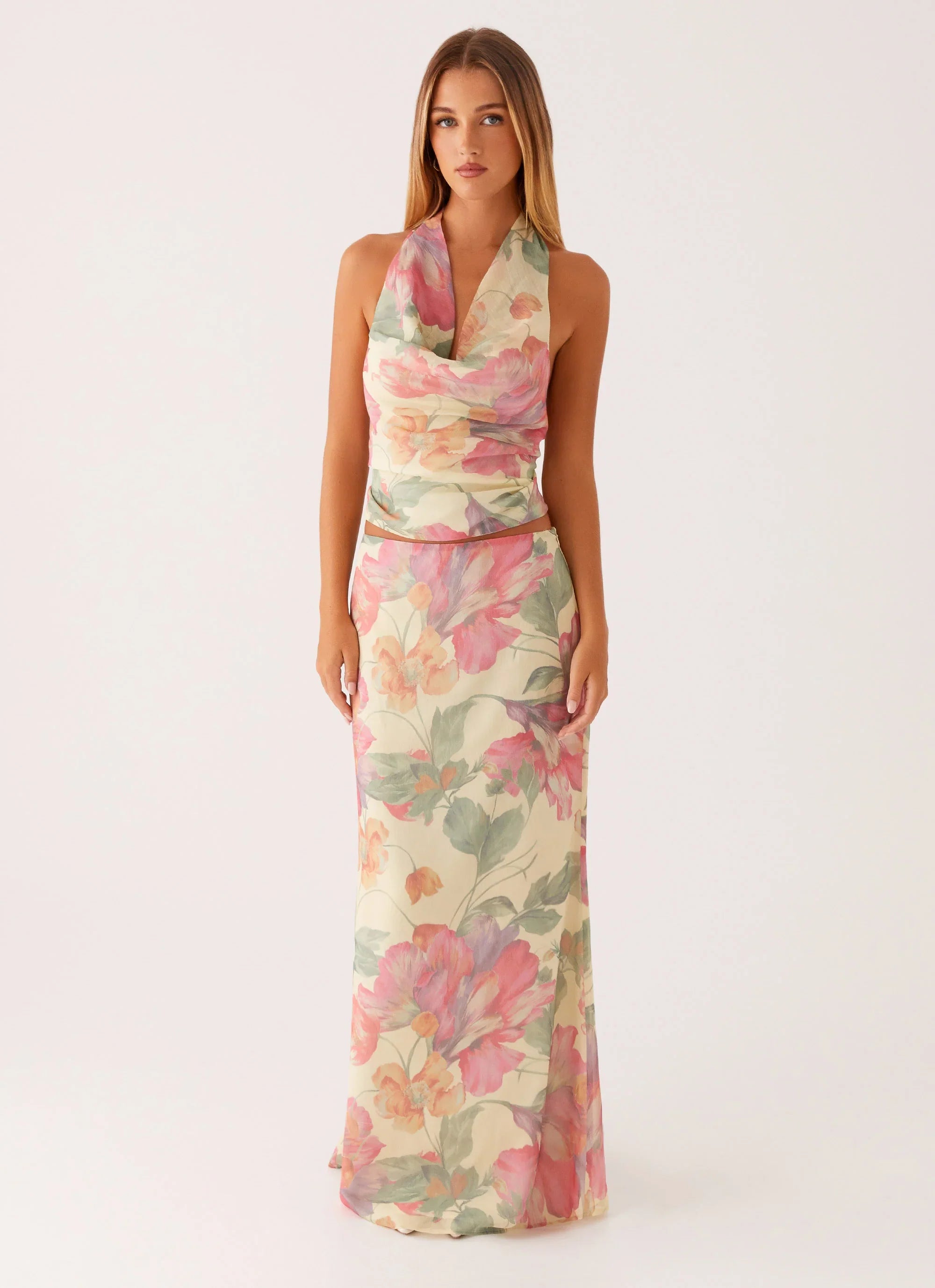 Soulful Low Rise Maxi Skirt Yellow Peony