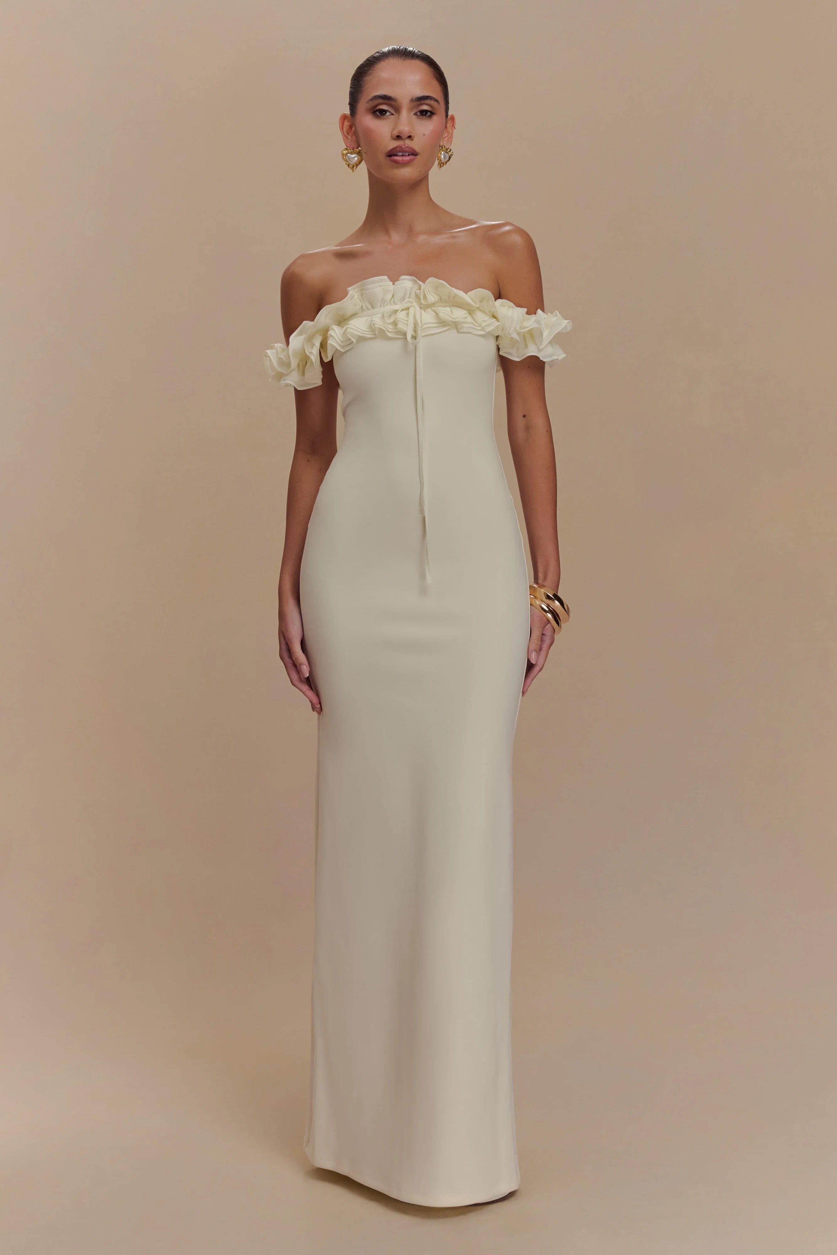 Nova Ruffle Off Shoulder Maxi Dress Ivory