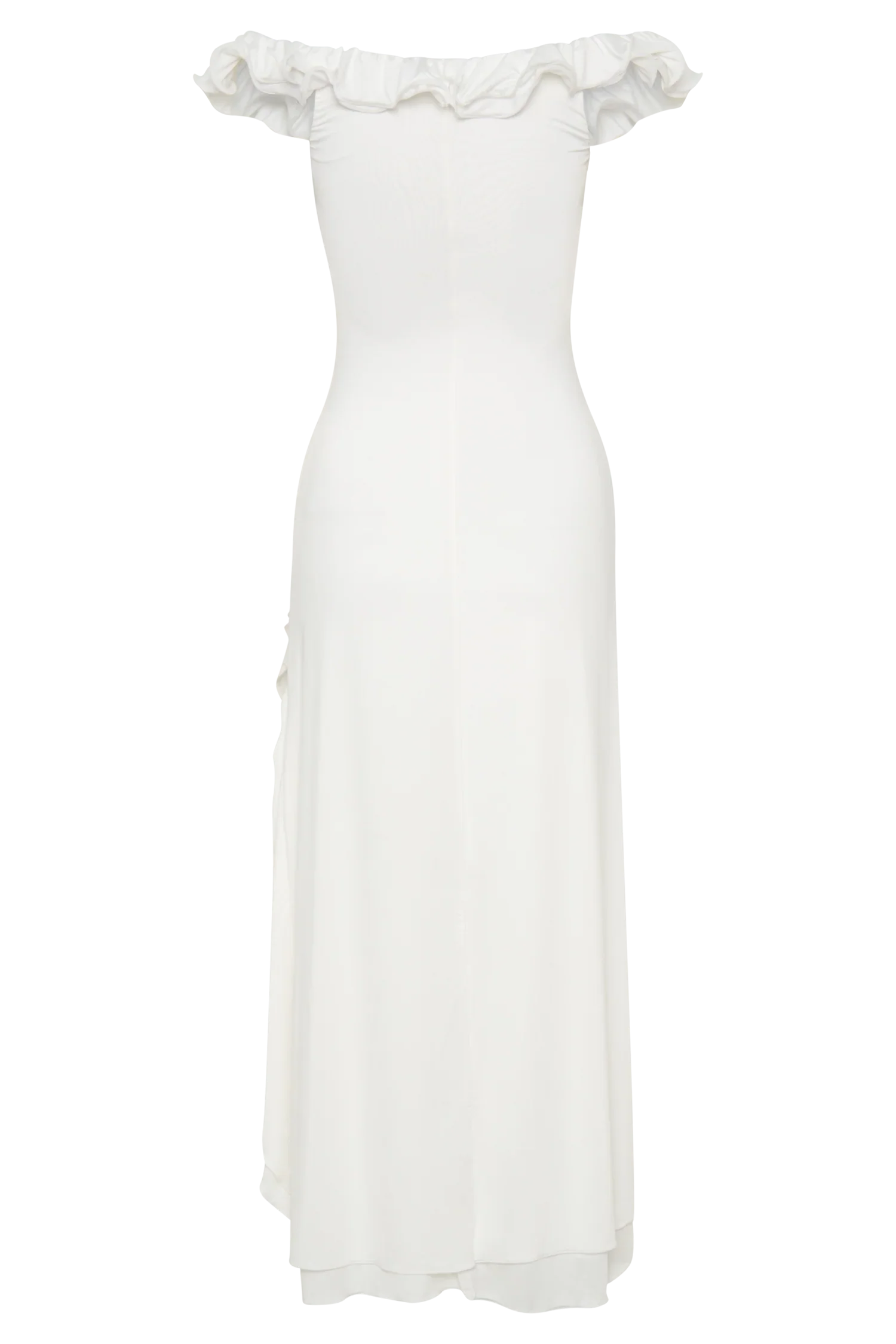Allegra Off Shoulder Ruffle Midi Dress Ivory