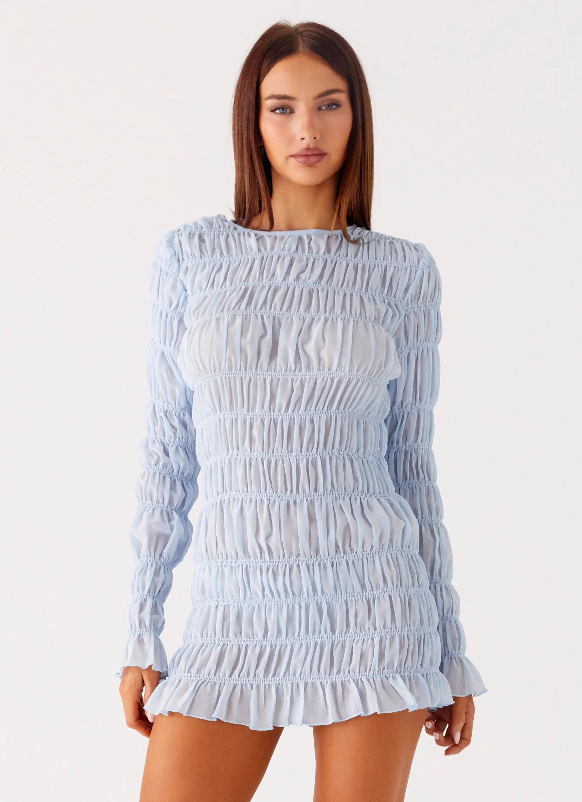 Jasy Long Sleeve Mini Dress Sky Blue