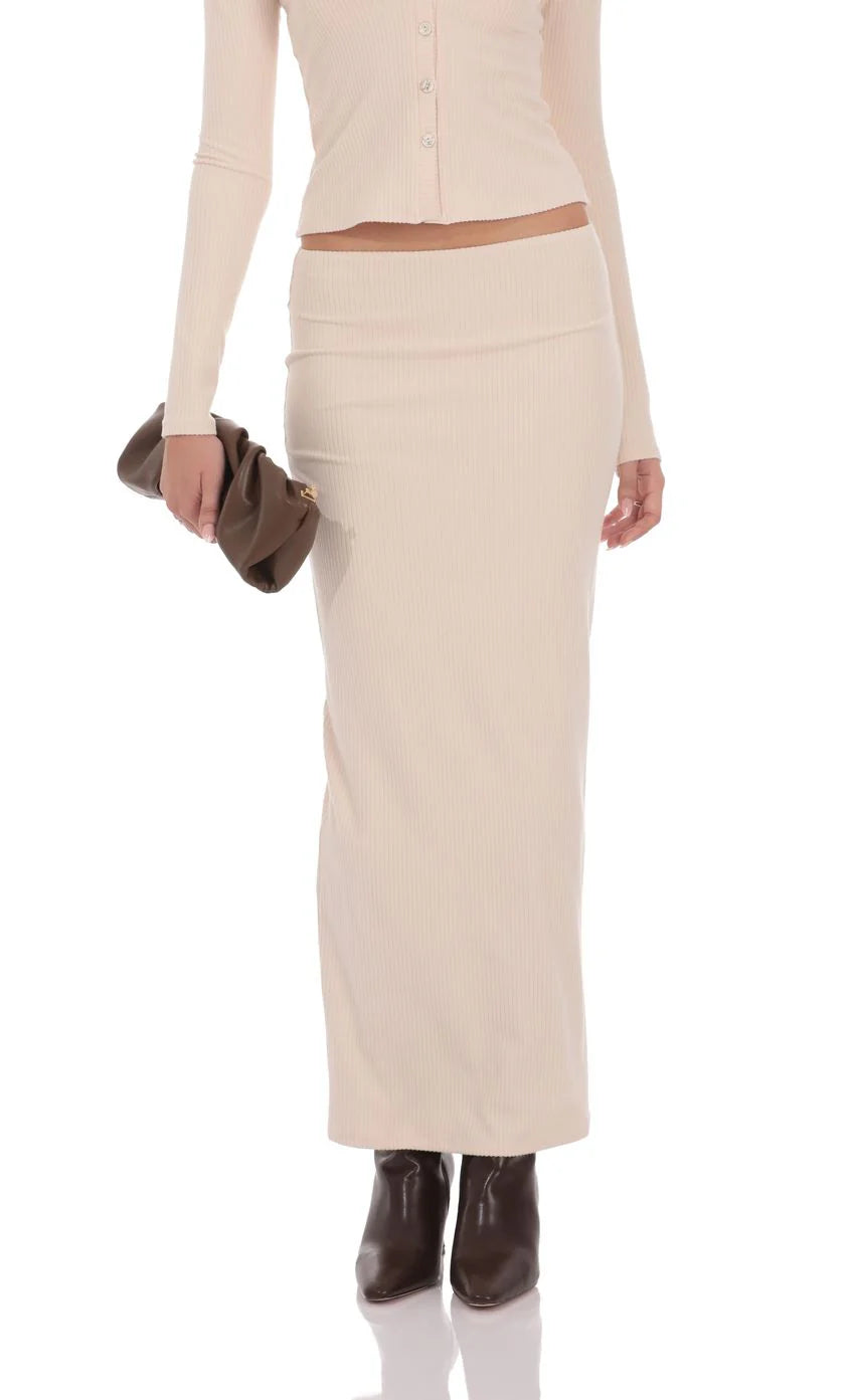 Ribbed Soft Maxi Skirt in Cream