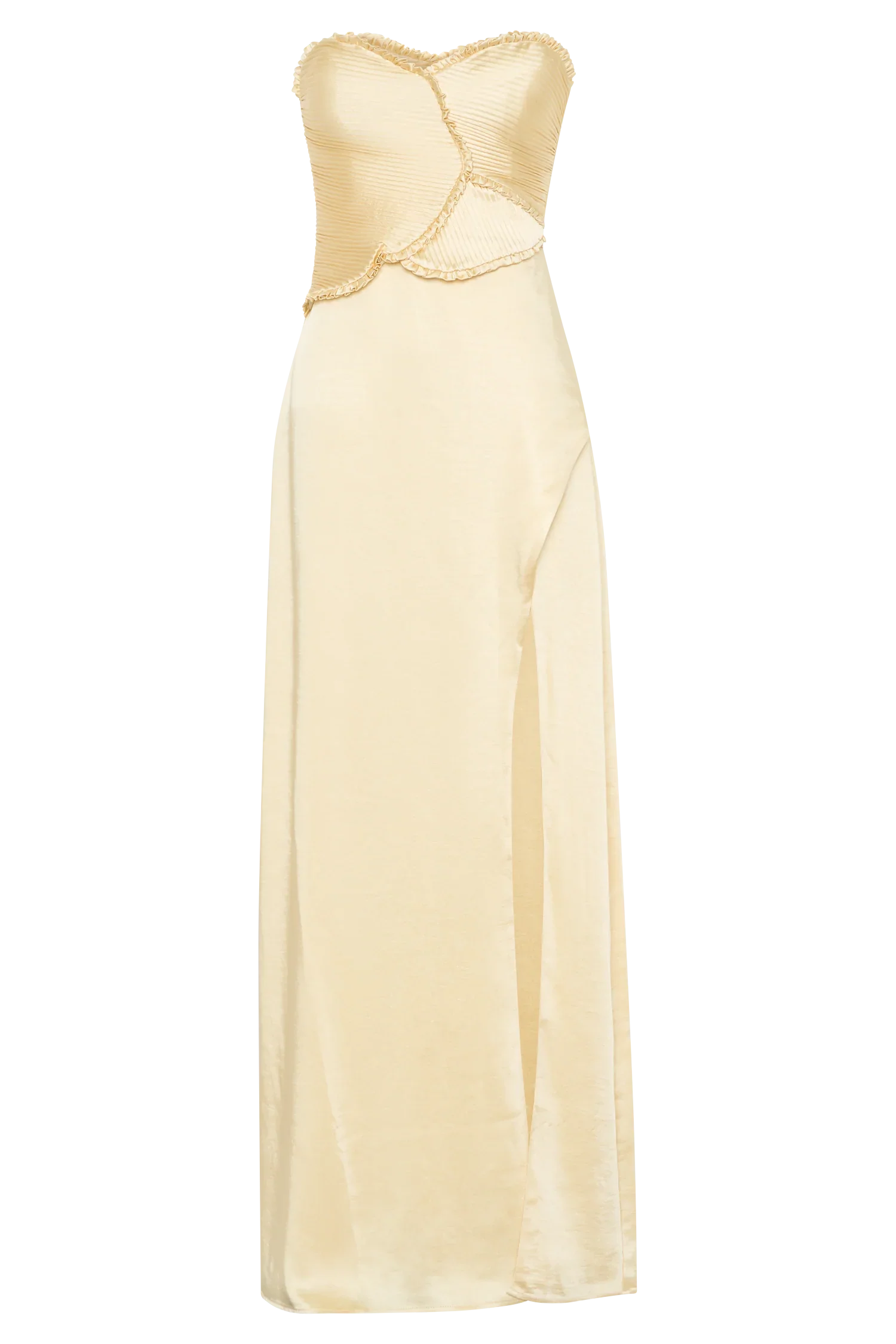 Larissa Satin Maxi Dress With Ruched Petals Lemon