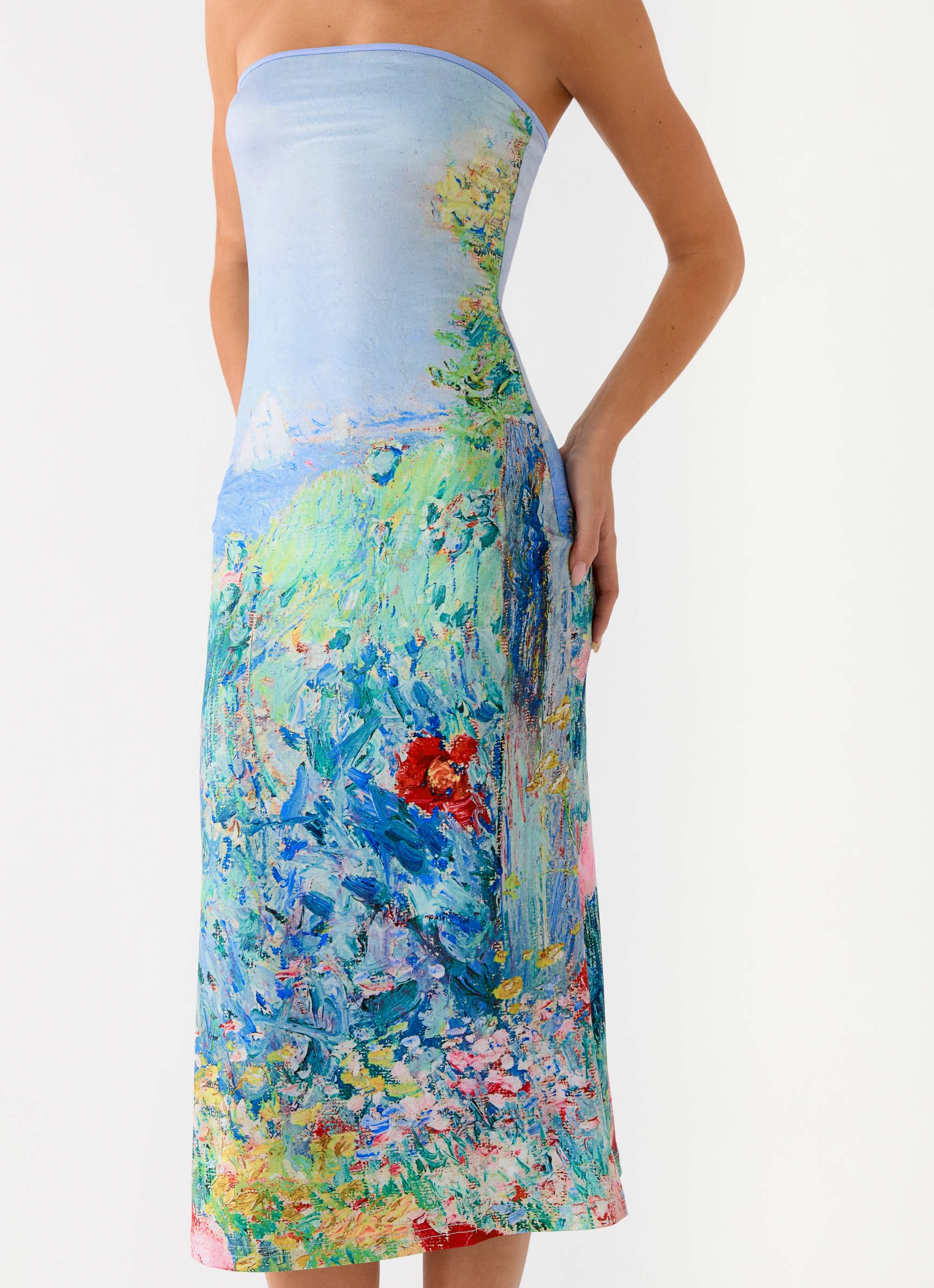 Niko Strapless Midi Dress Spring Garden