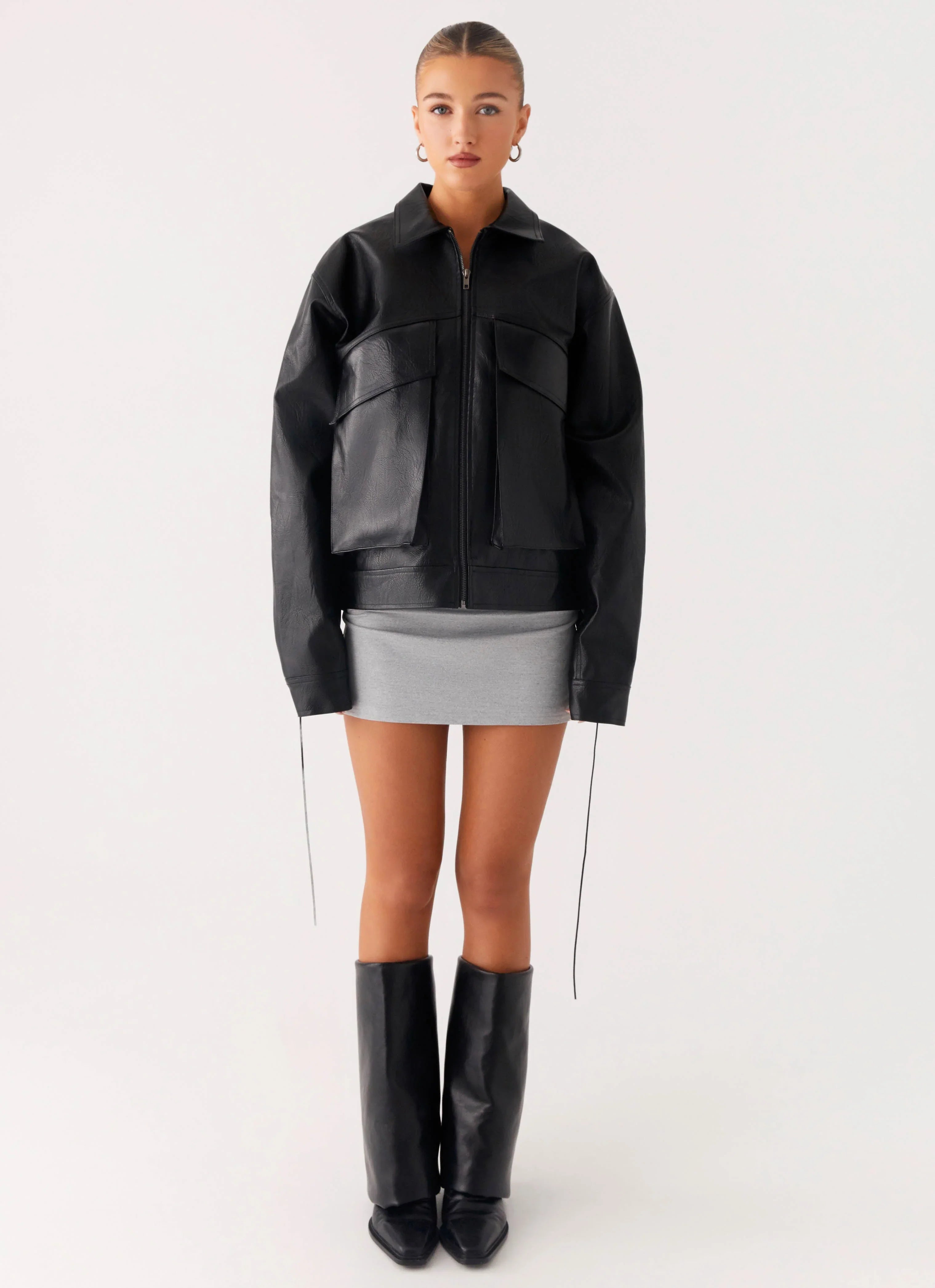 Lula Tassle Faux Leather Bomber Jacket Black