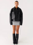 Lula Tassle Faux Leather Bomber Jacket Black