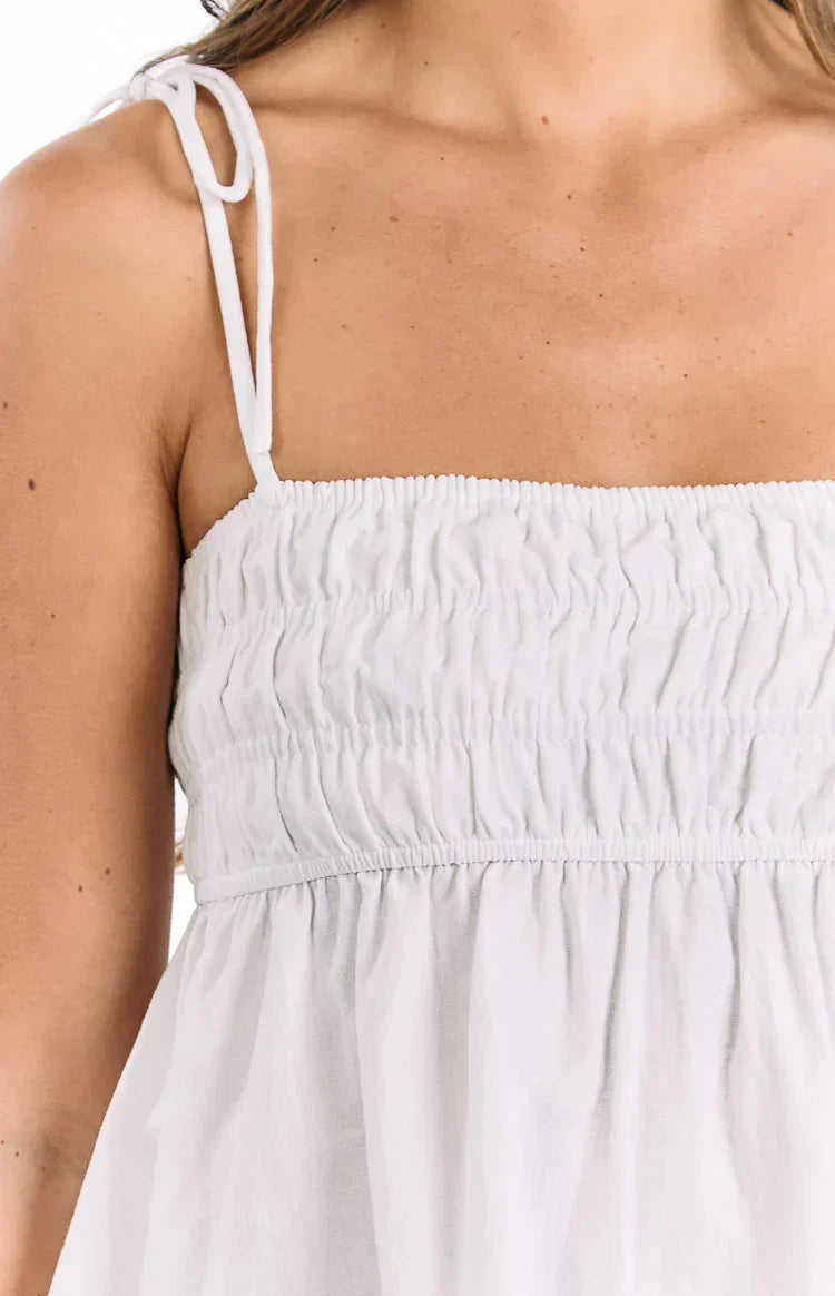 Solei White Ruched Tie Strap Top