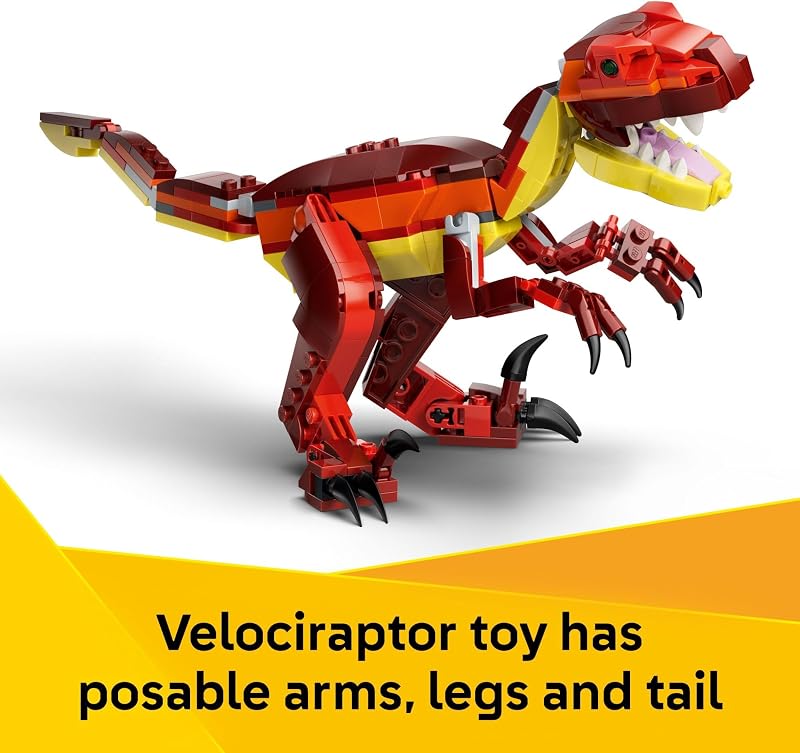 LEGO Creator 3 in 1 Fierce Dinosaur Building Toy for Boys Girls Ages 8 Gift for Birthdays Kids Build 1 of 3 Prehistoric Animal Figures 31379