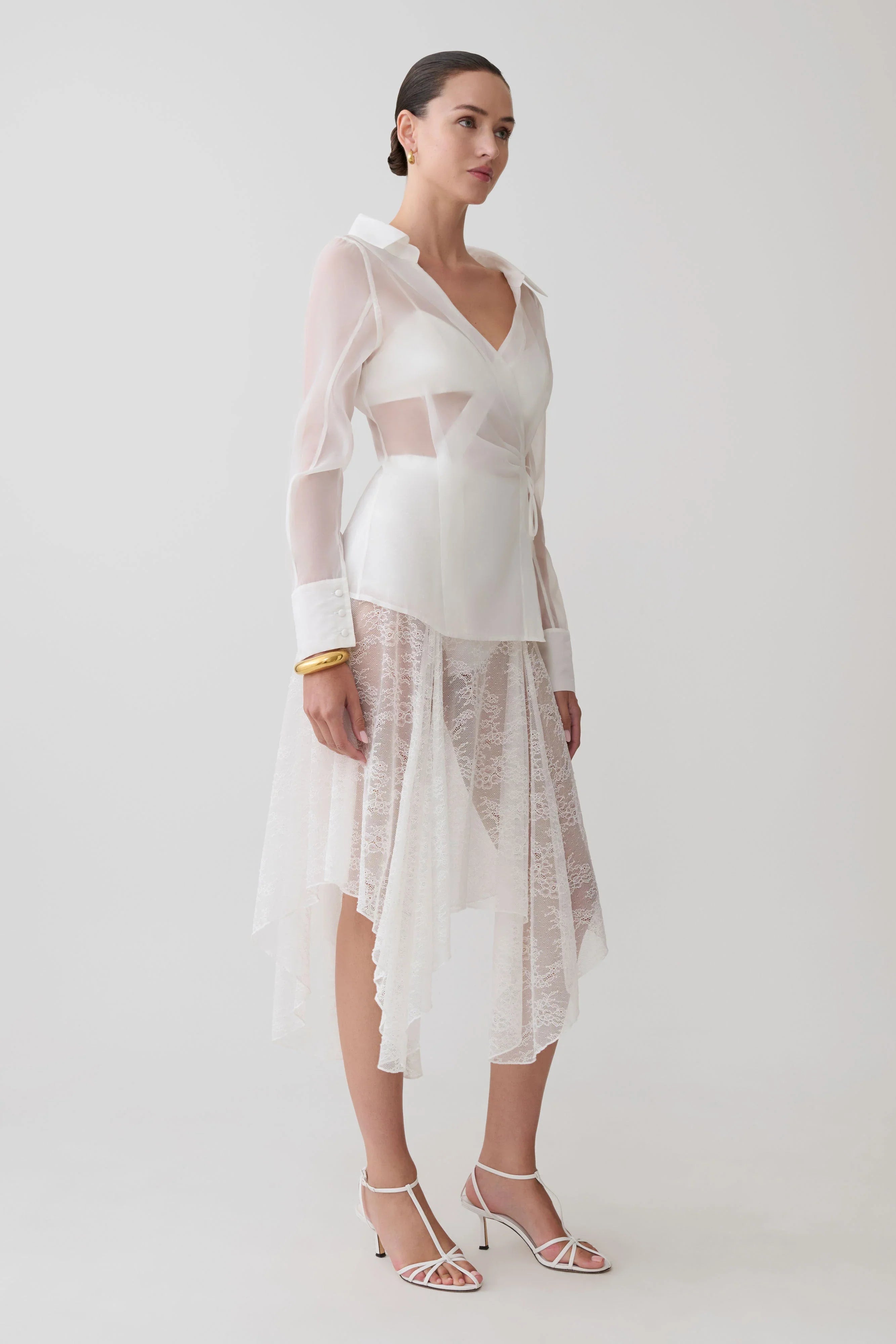 Haime Lace Hankie Midi Skirt Ivory