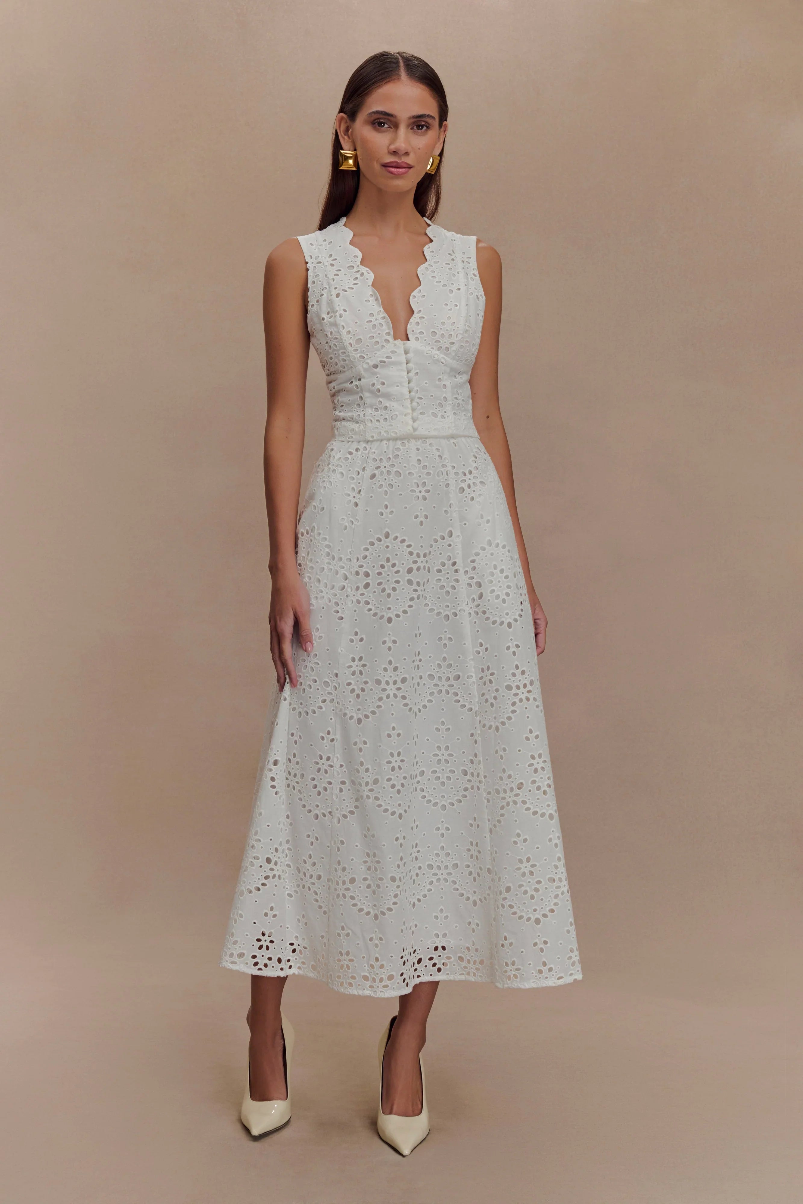 Arla Broderie Midi Skirt White