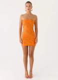 Push Back Beaded Sequin Mini Dress Orange