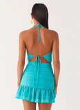 Egoist Crossover Mini Dress Aqua Blue