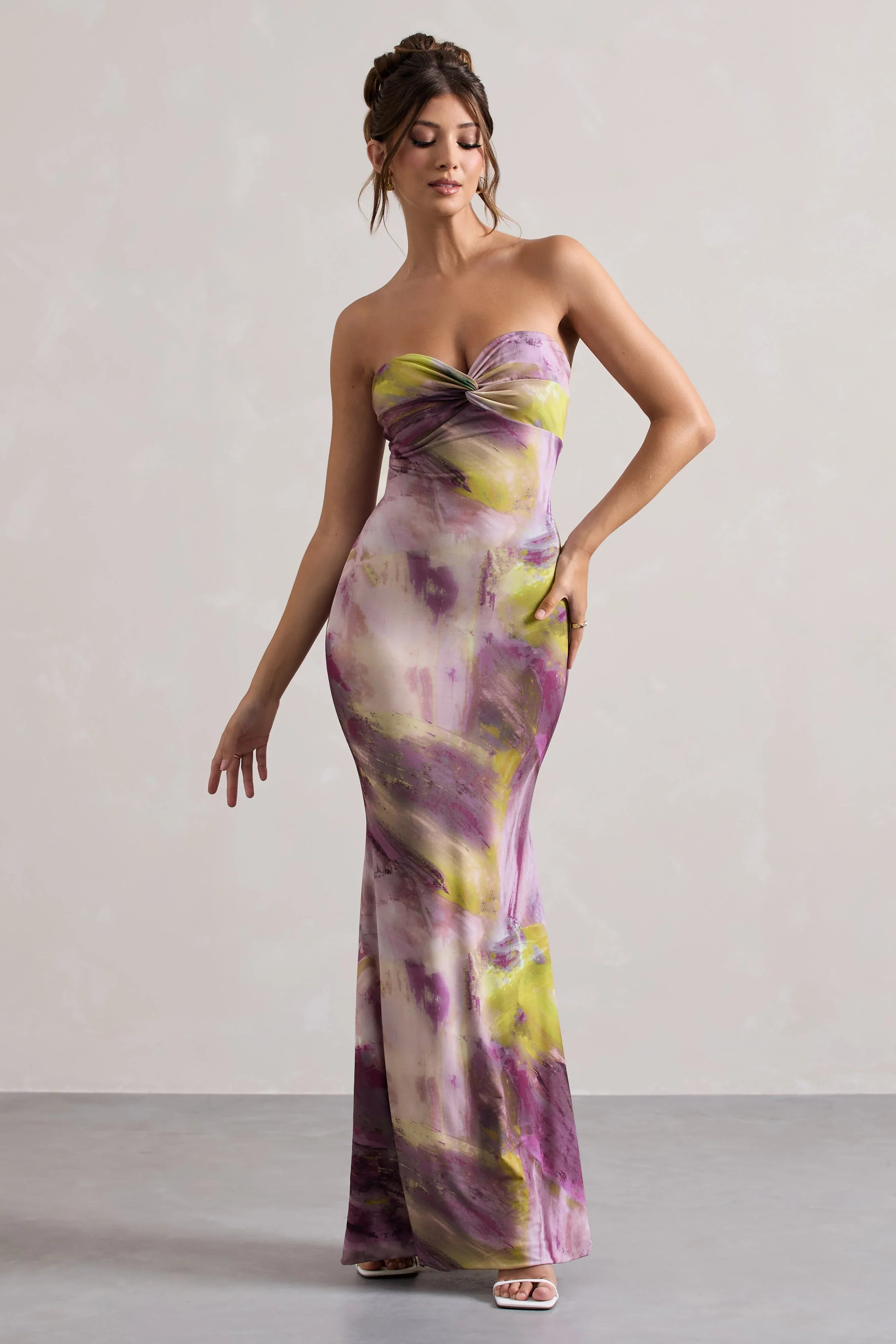 Santiago Lilac Print Strapless Twist Maxi Dress