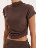 Chocolate Jersey High Neck Sleeveless Top