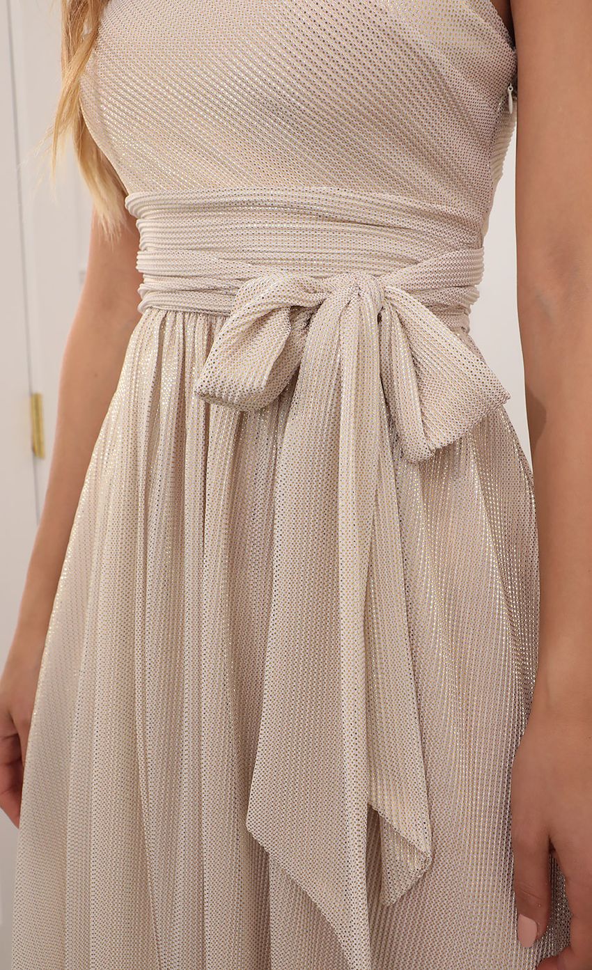 One Shoulder Pleated Dress in Gold