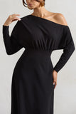 Lori Black Asymmetric Long Sleeve Maxi Dress