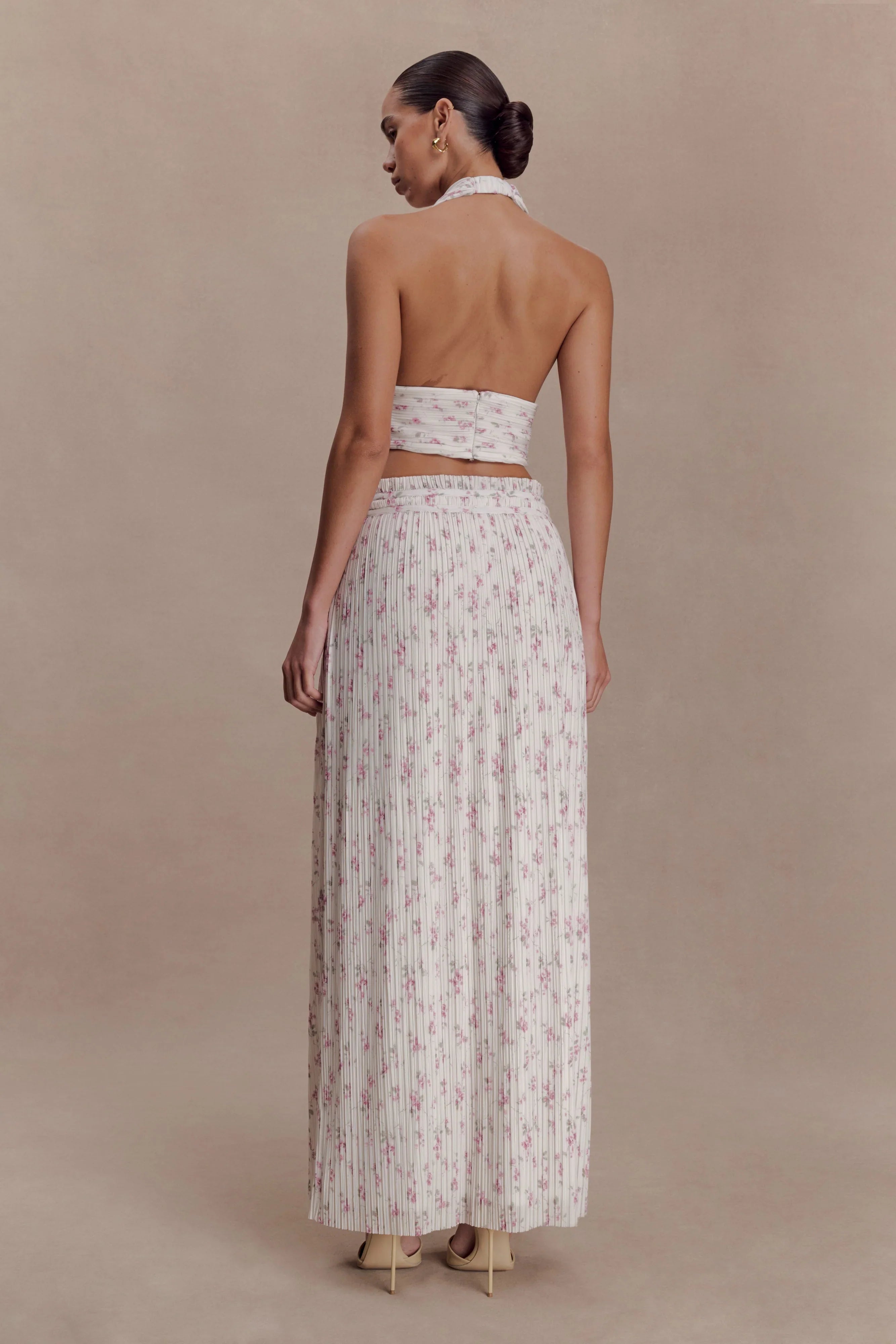 Amaris Gathered Plisse Maxi Skirt Floral Ditsy Print