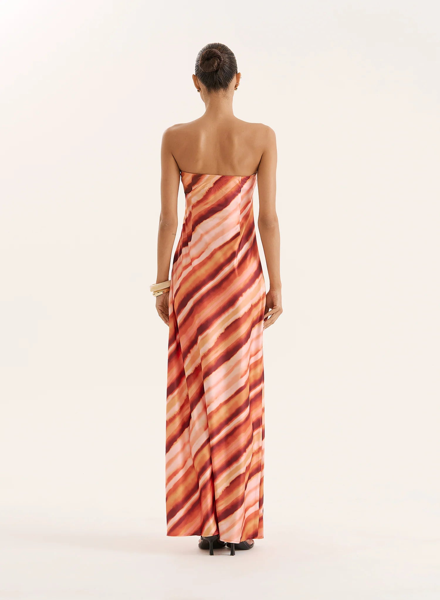 Ombre Stripe Bandeau Satin Maxi Dress