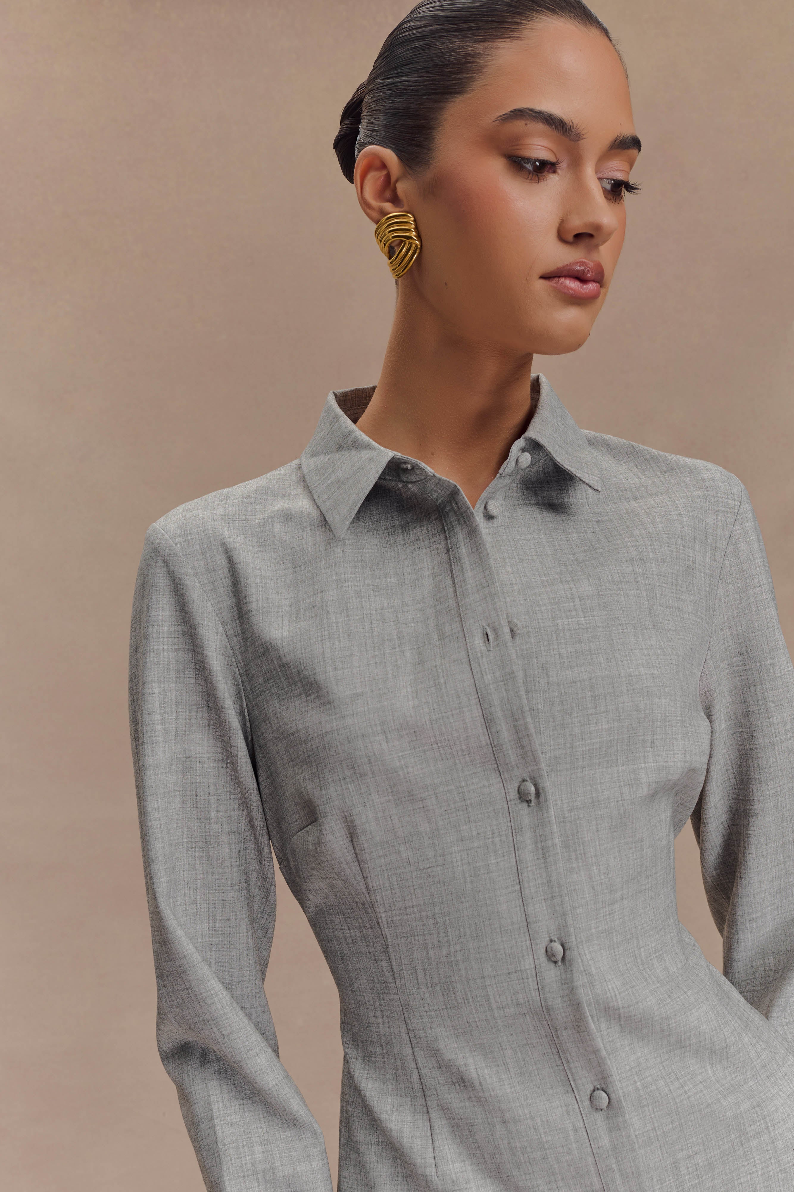Dorian Fitted Shirt Mini Dress Charcoal Marle