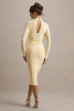 Pandora Pale Lemon Long Sleeve Maxi Dress With Cut Out