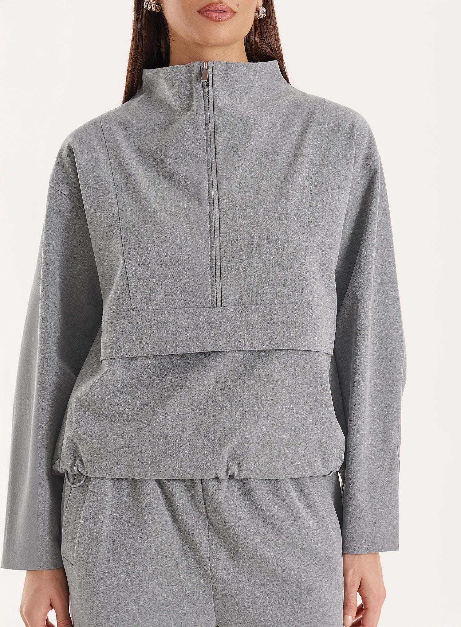 Grey Funnel Neck Track Jacket