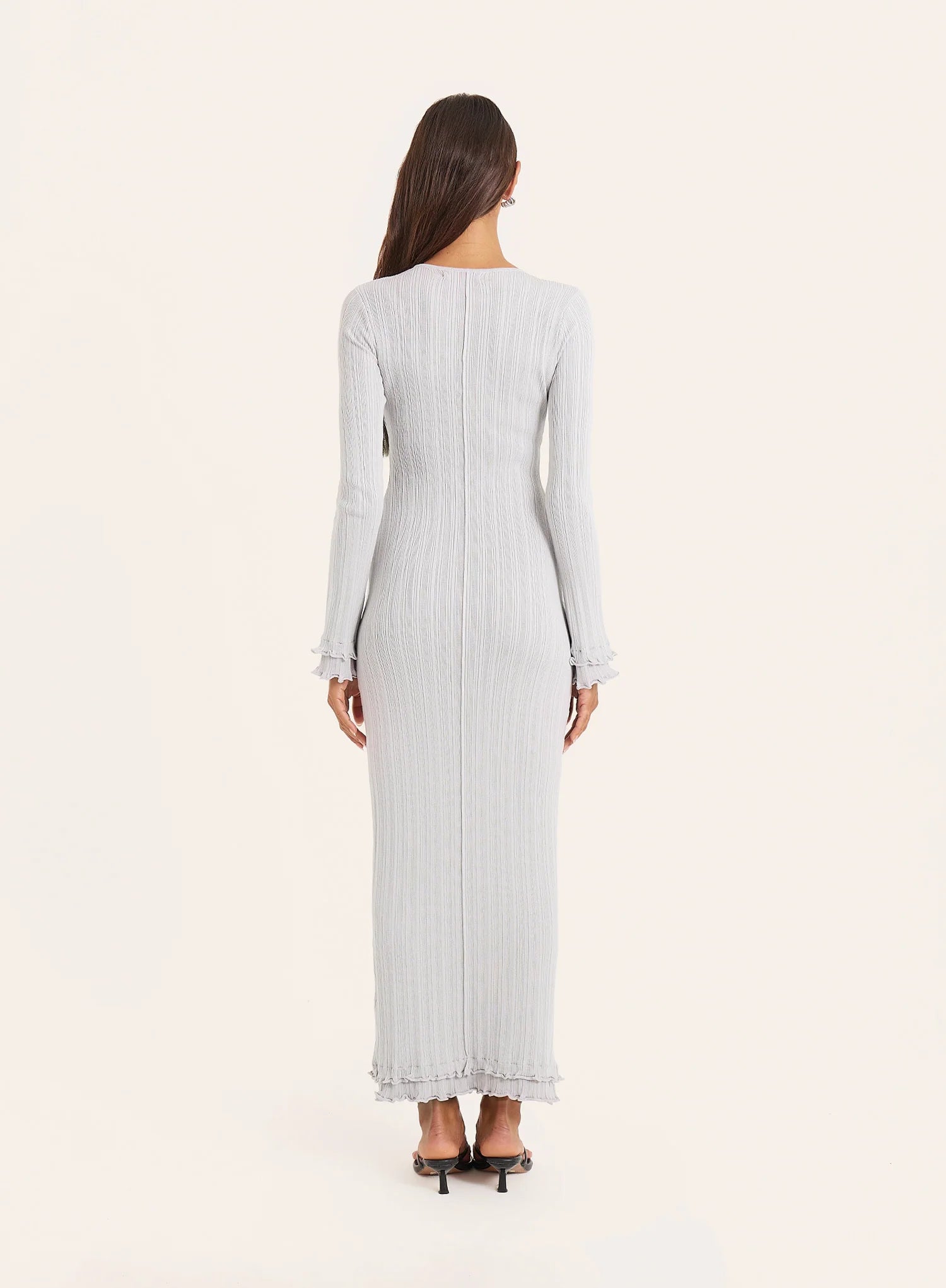 Grey Knitted Ribbed Maxi Dress