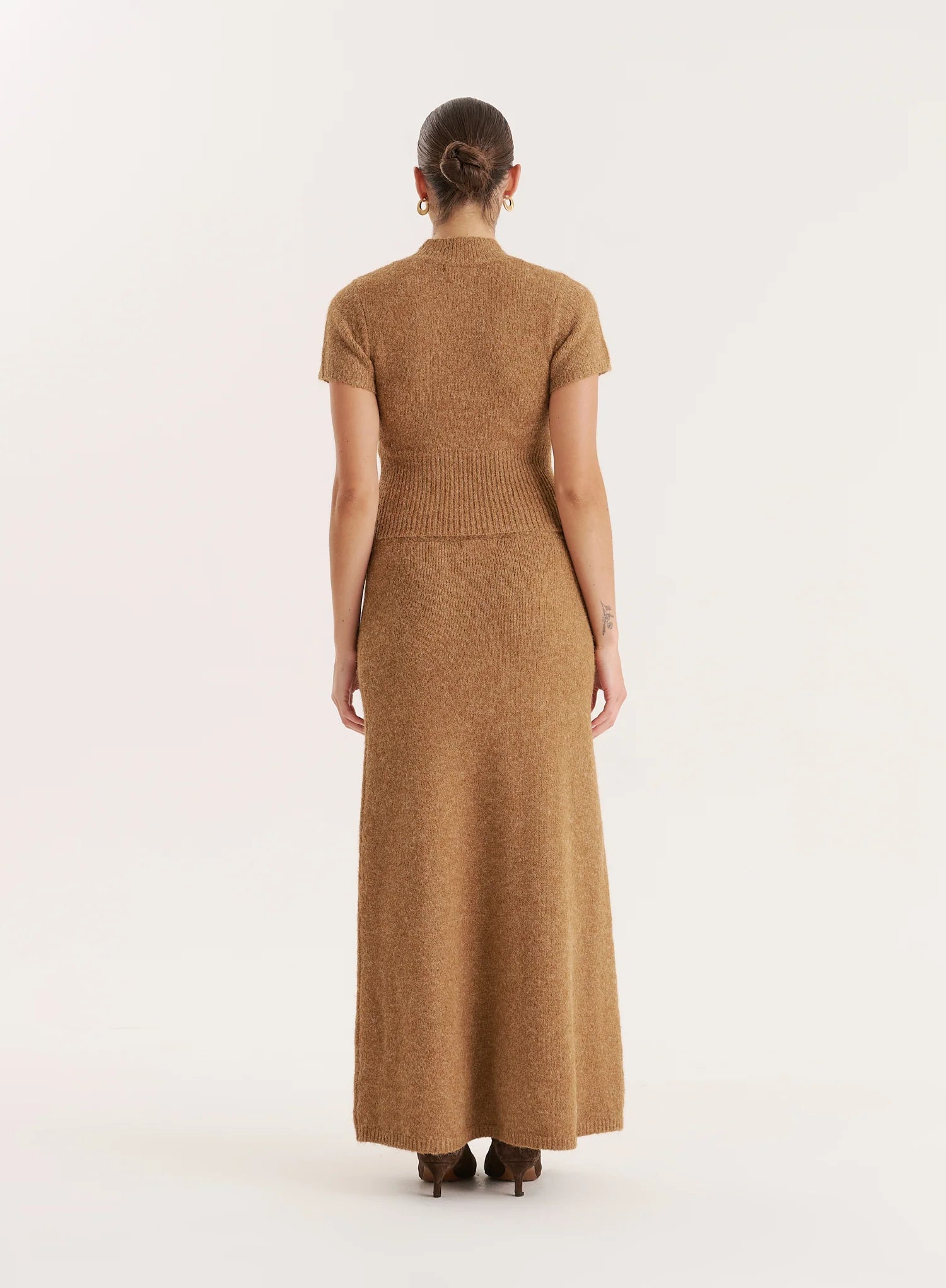 Camel Knitted A Line Maxi Skirt