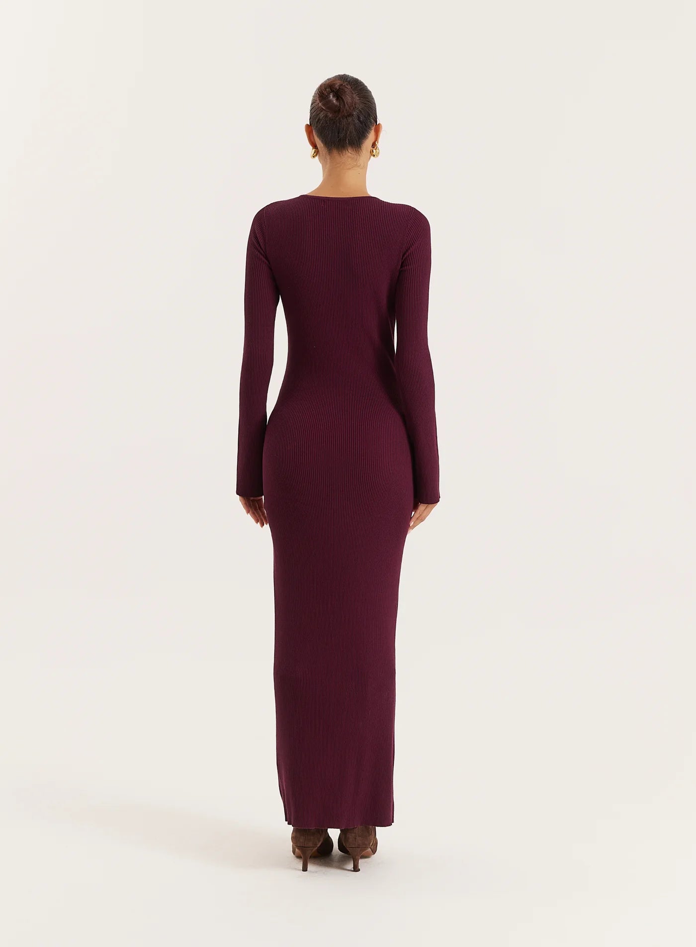 Plum Cut Out Flare Sleeved Knitted Maxi Dress