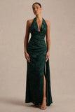 Talula Dark Green Extreme Cowl Neck Maxi Dress With Sash And Front High Split