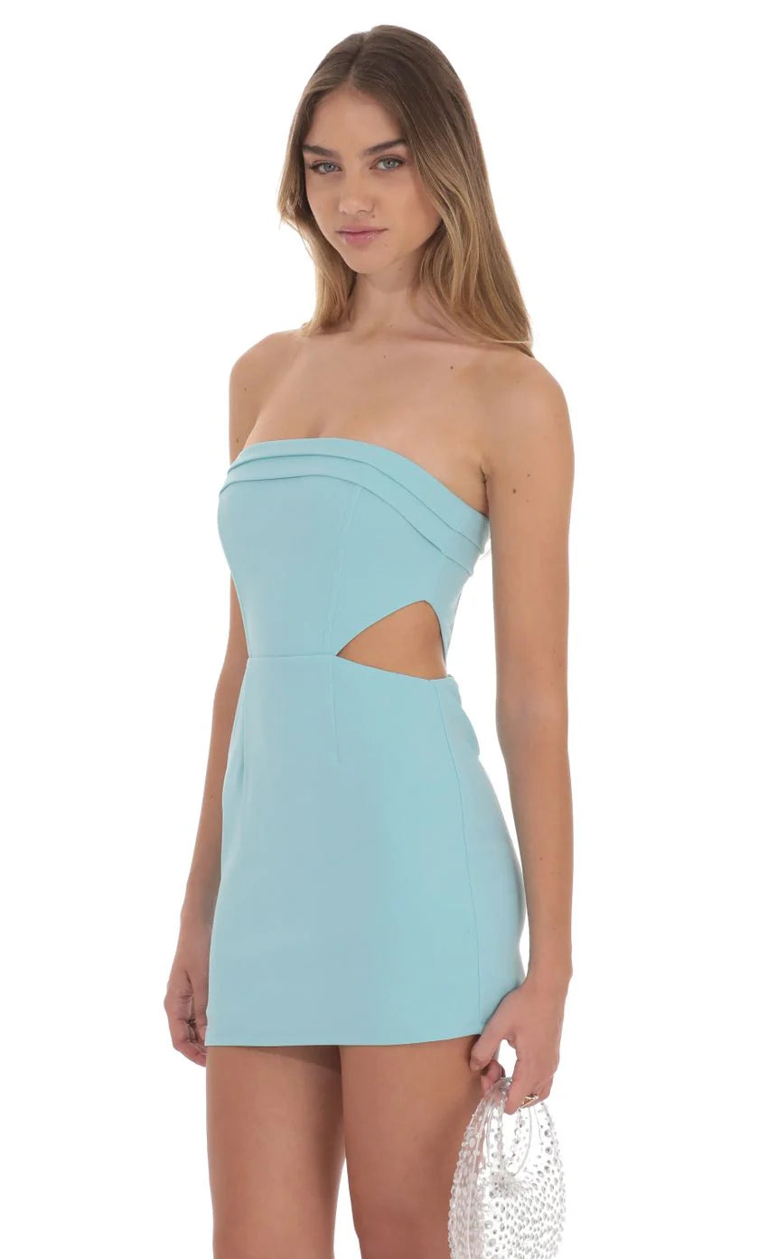 Crepe Corset Cutout Dress in Blue