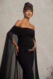 Carlotta Black Bardot Maternity Maxi Dress With Chiffon Cape