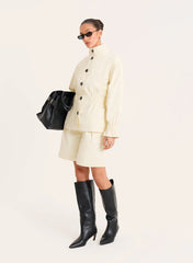 Cream Funnel Neck Cinched Waist Jacket
