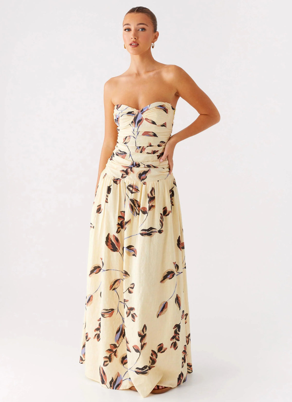 Rhea Ruched Maxi Dress Buttercream Bliss