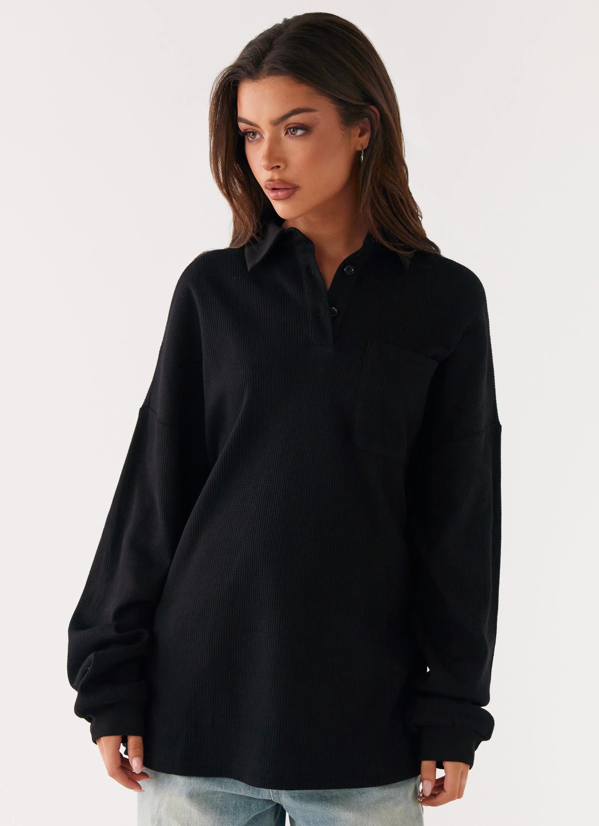 Torrie Oversized Polo Top Black