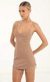 Crepe Rhinestone Trim Bodycon Dress in Nude