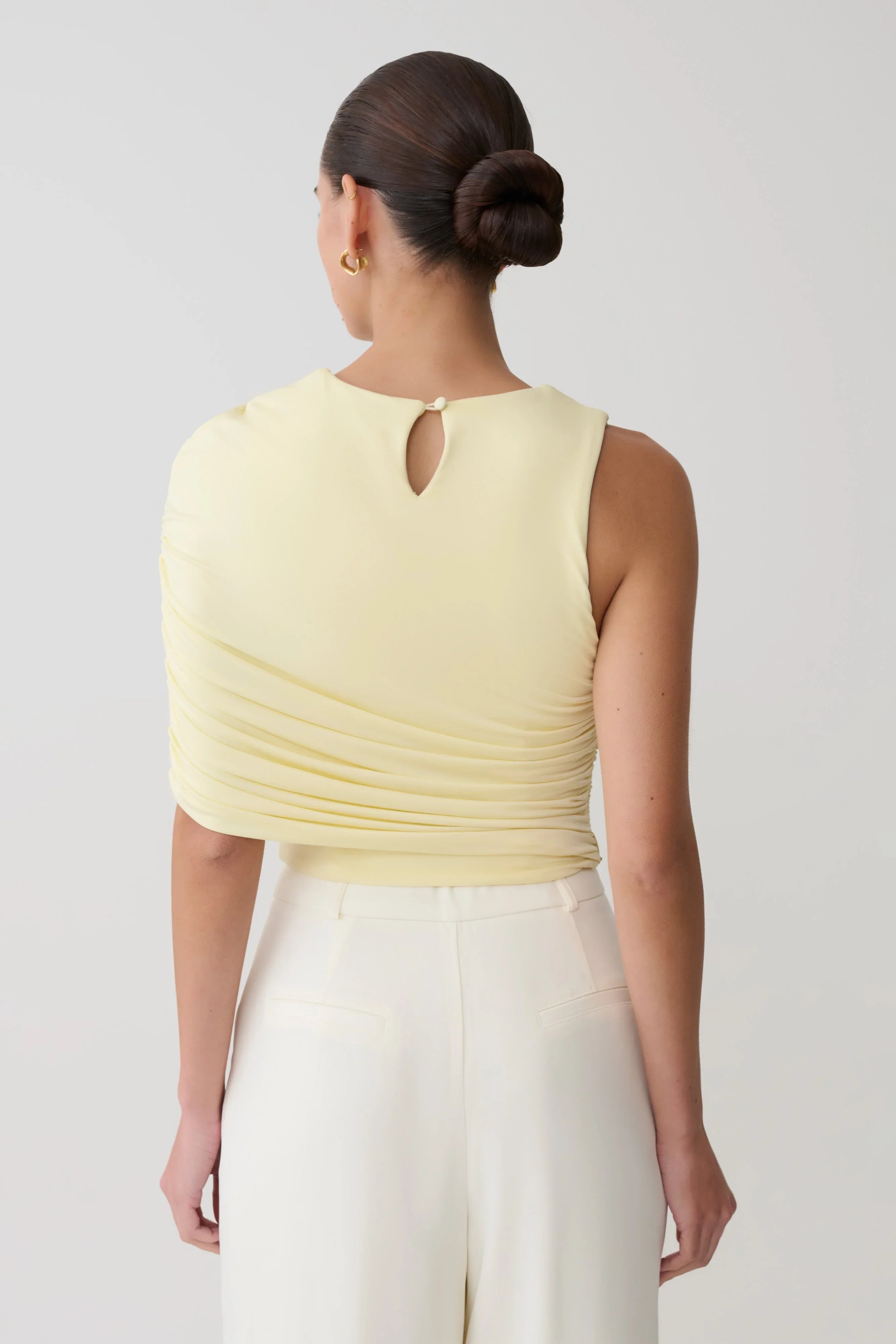 Adrienne One Shoulder Slinky Top Lemon