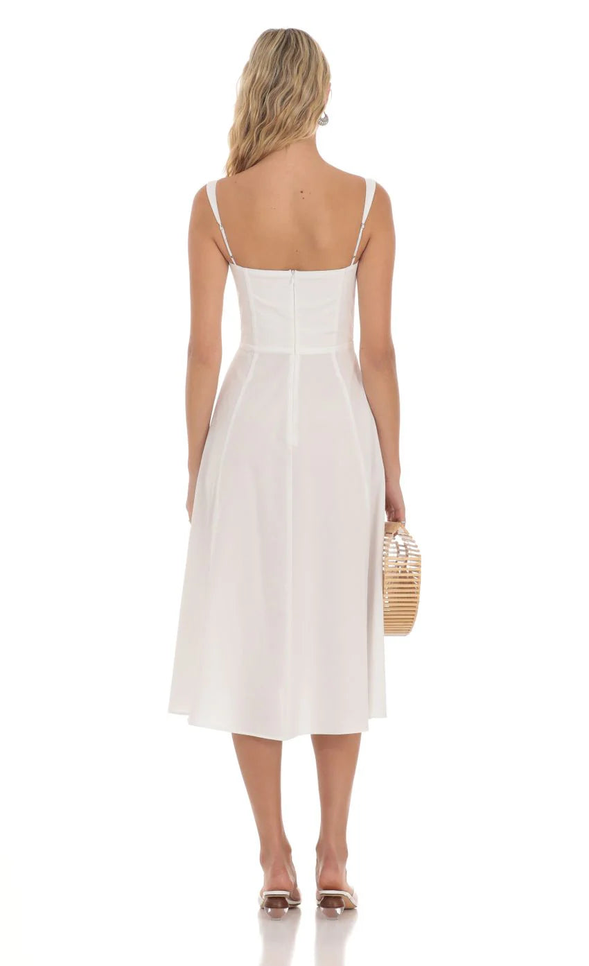Corset A line Midi Dress in White