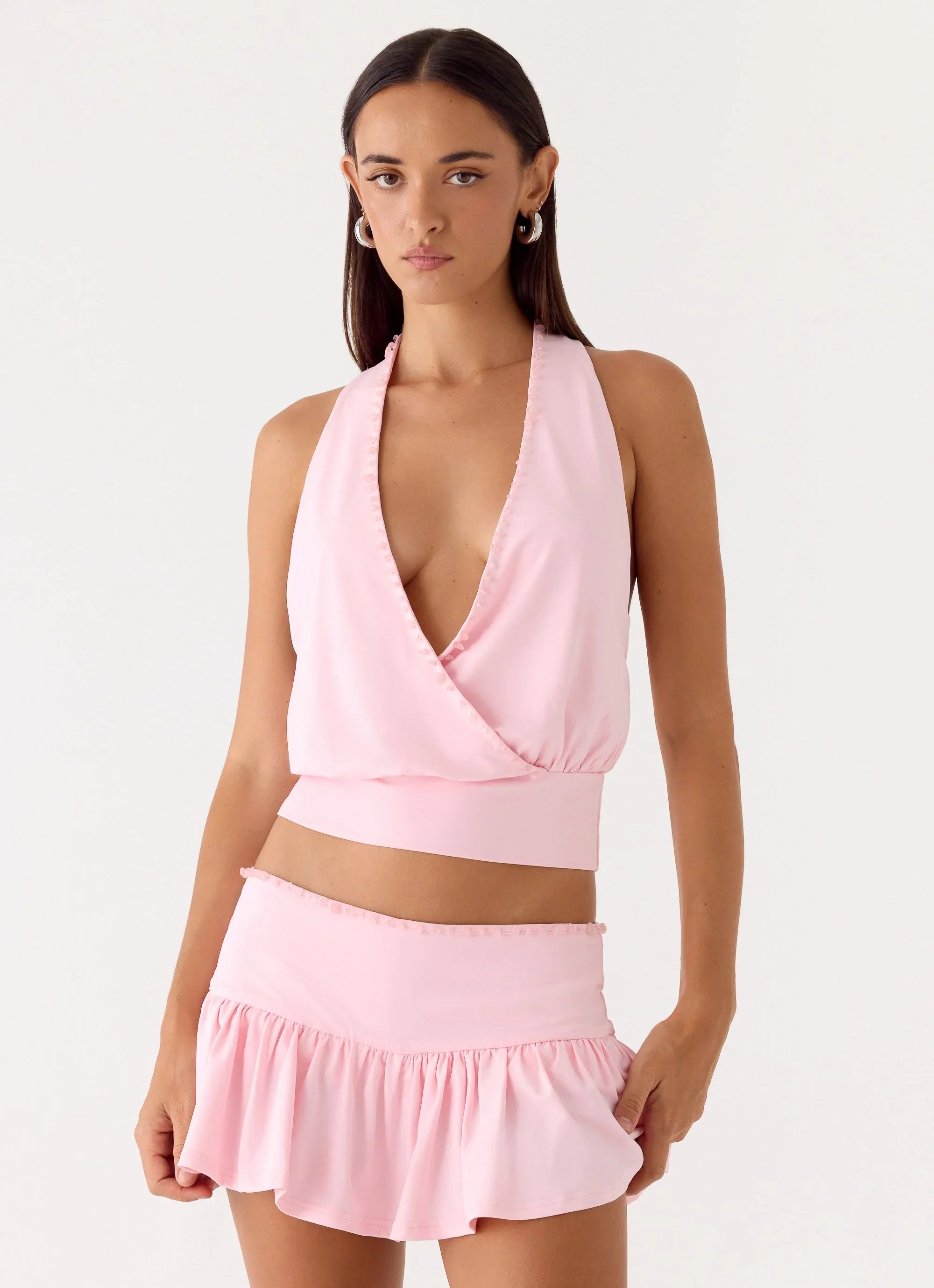 Pinki Beaded Halter Top Pink