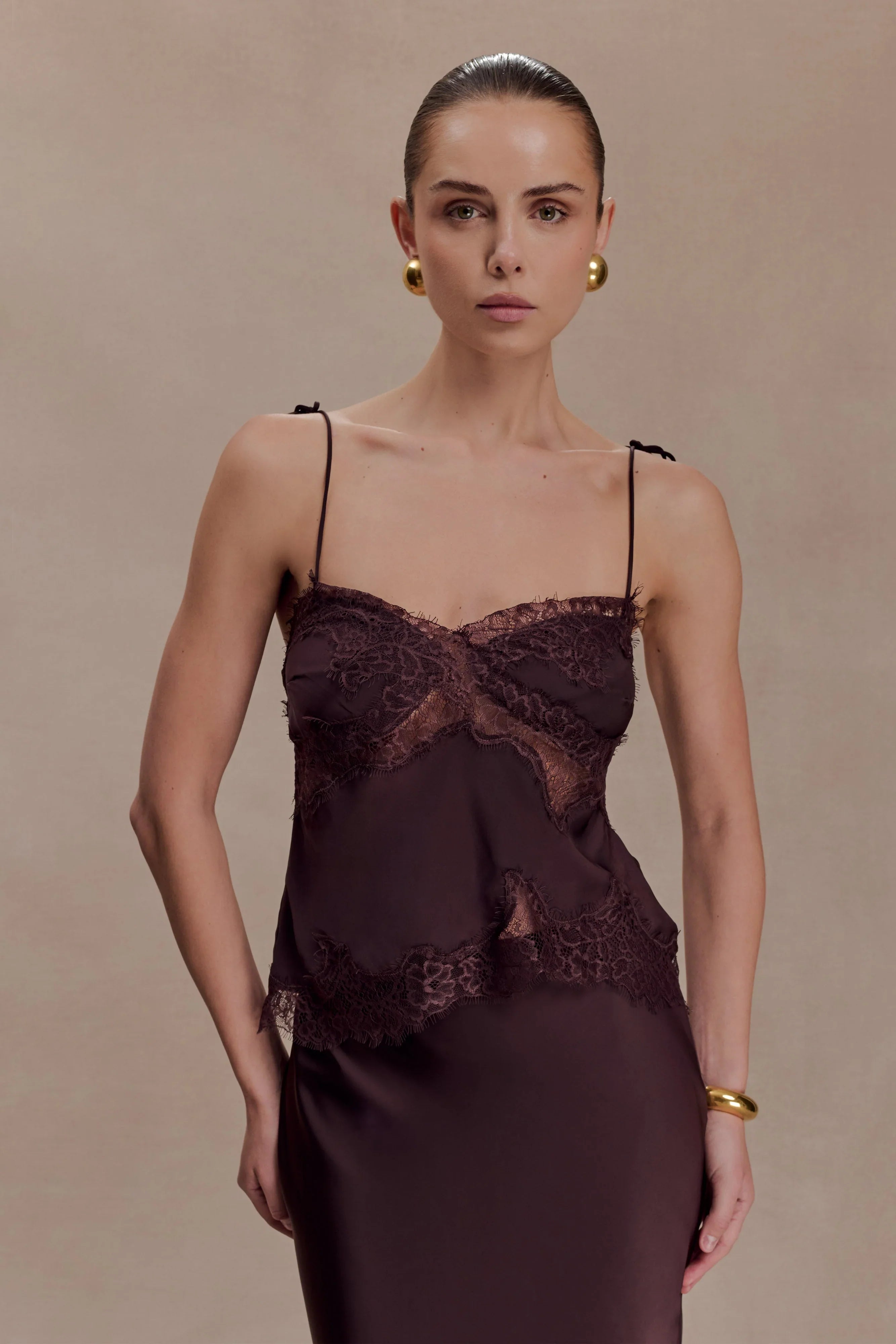 Nina Satin And Lace Camisole Chocolate