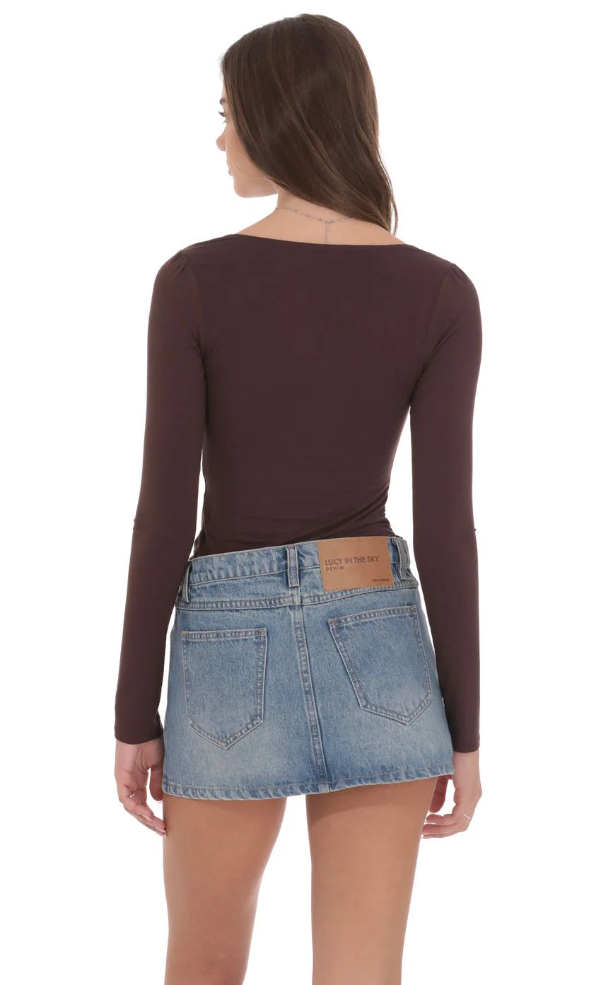 Low Rise Denim Mini Skirt in Light Blue