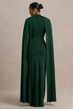 Darielle Bottle Green High Neck Cape Sleeve Maxi Dress
