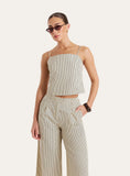 Beige Striped Tie Back Cami Crop Top