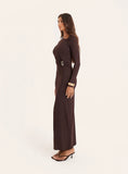 Chocolate Off Shoulder Hardware Maxi Dress