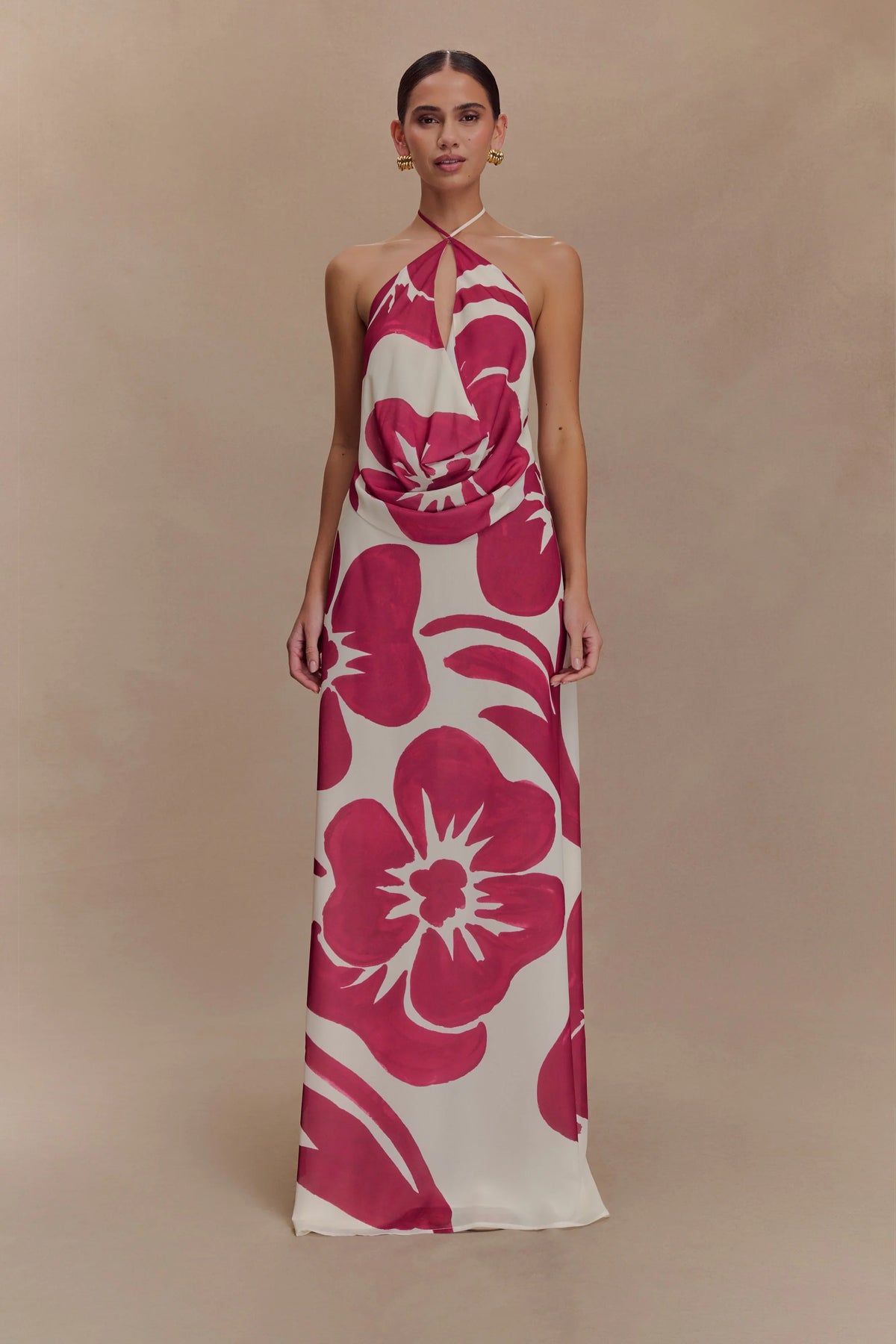 Katalina Chiffon Maxi Skirt Red Deco Fleur Print